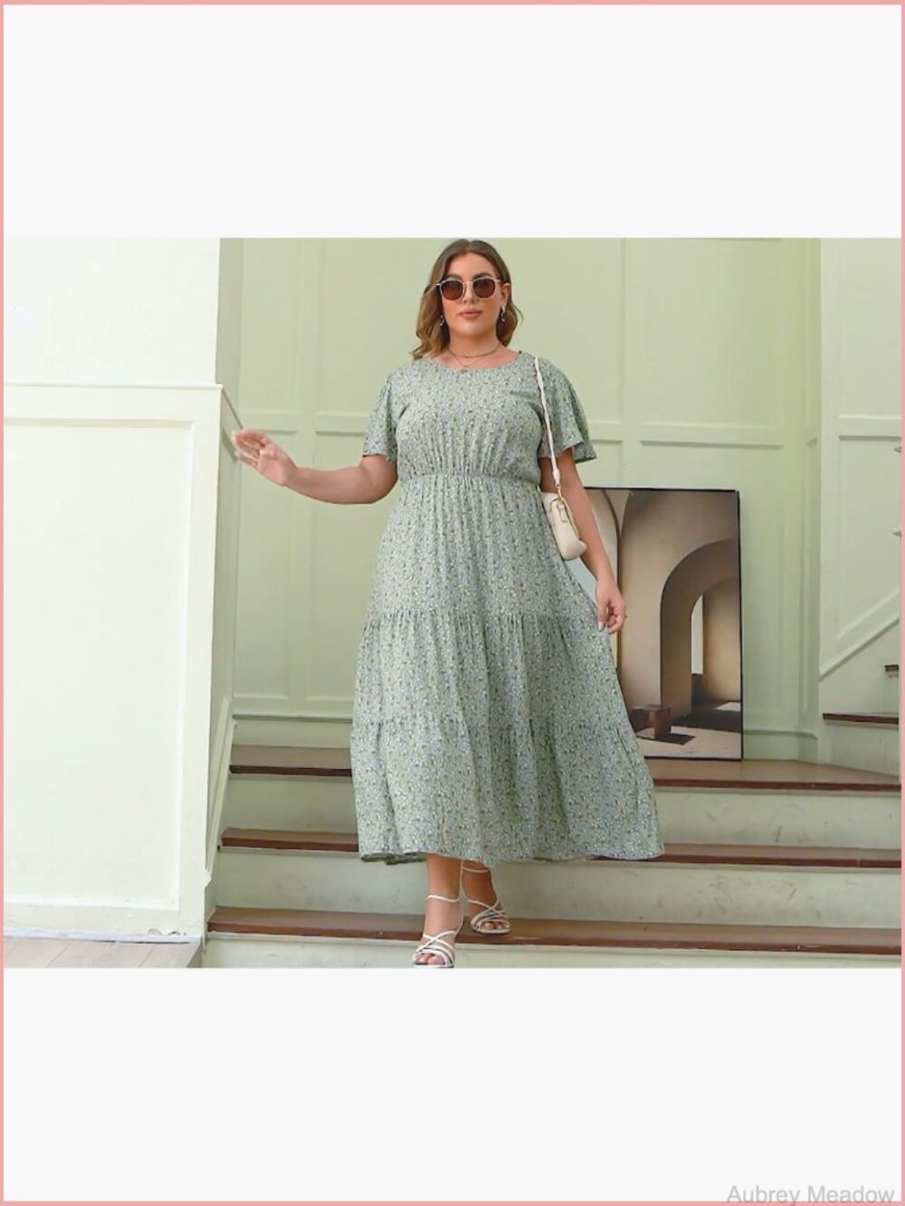 Plus Size Maxi Dress Bohemian Floral Print Layered Flared Long Dress with - Picture 7 of 7